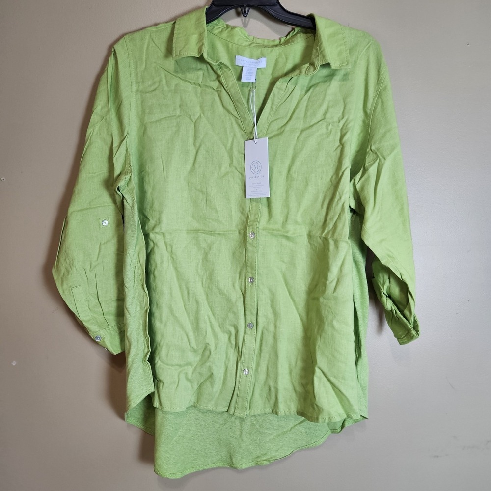 Martha Stewart Collection 2X Linen Blend Shirt Green‎ NWT